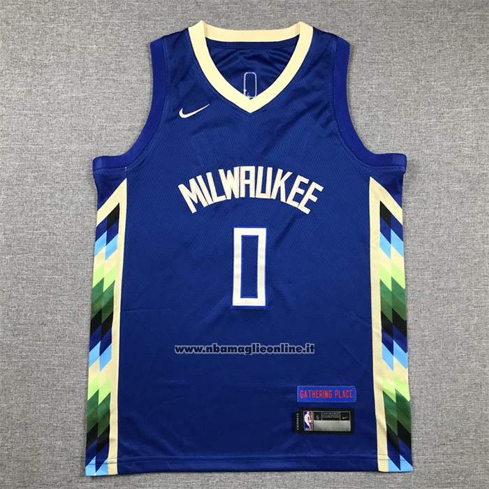 Maglia Bambino Milwaukee Bucks Damian Lillard #0 Citta 2022-23 Blu